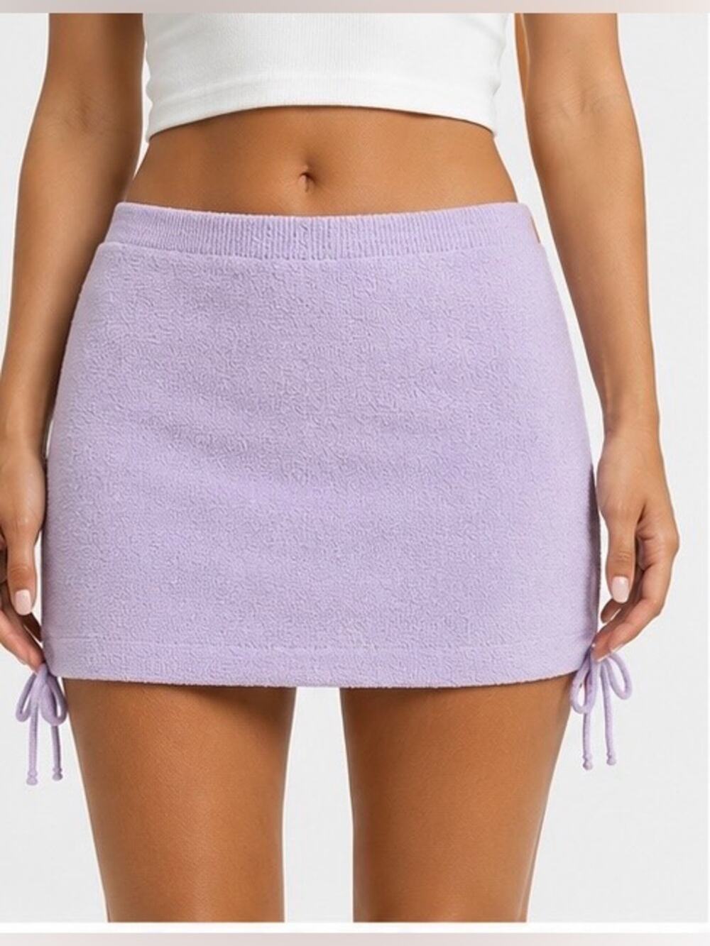 Free People Beach Lavender Terry Cloth Side Tie Mini Skirt Size M